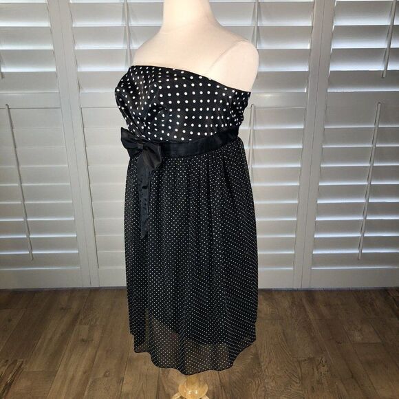 Retro Pin Up Strapless Polka Dot Dress XXL Satin Chiffon Swing Rockabilly Plus - Picture 3 of 10